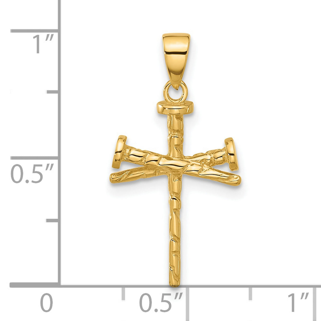 14k Yellow Gold Nail Cross Pendant with Textured Details, Rugged Religious Symbol for Men and Women