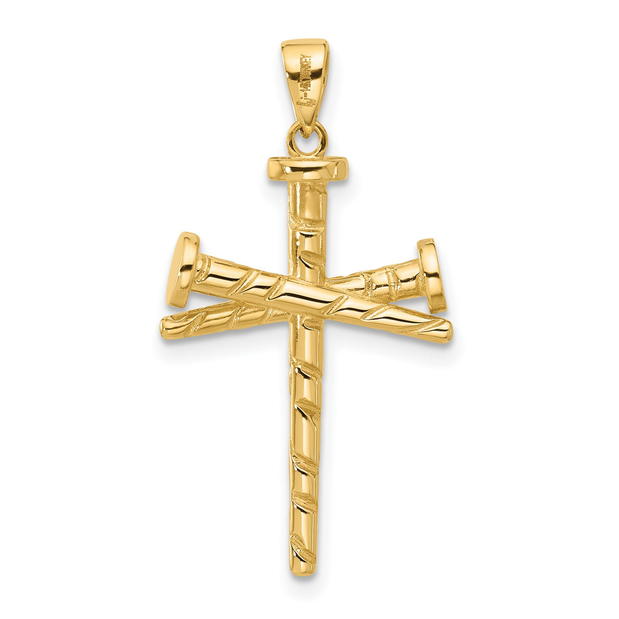 14k Yellow Gold Cross Pendant with Textured Nail Design, Faith and Redemption Symbol