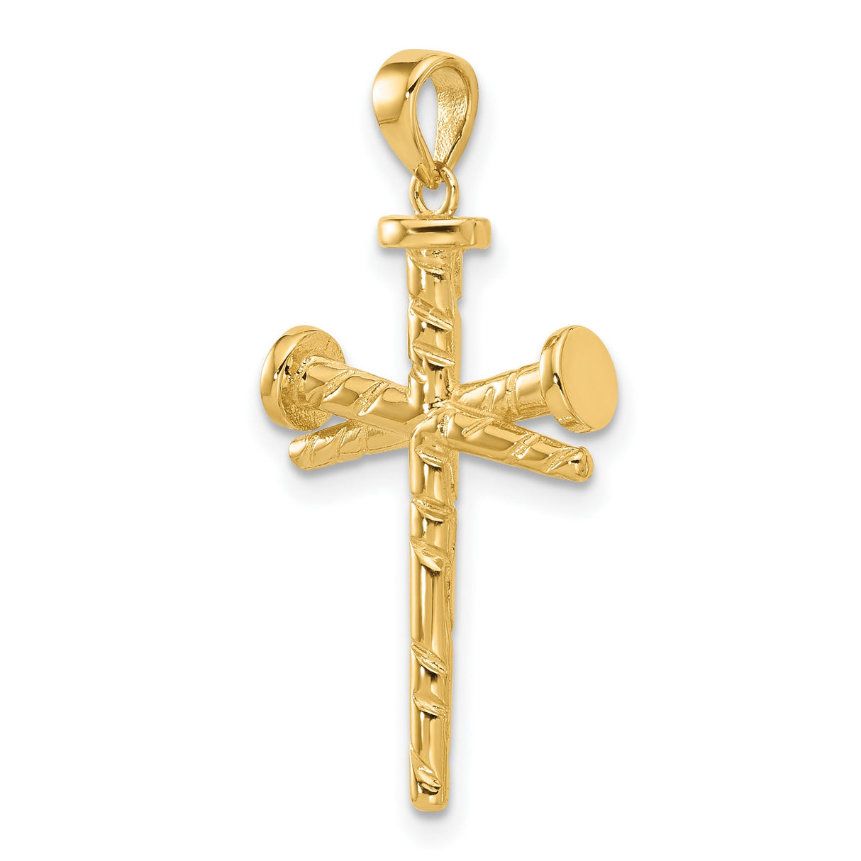 14k Yellow Gold Cross Pendant with Textured Nail Design, Faith and Redemption Symbol