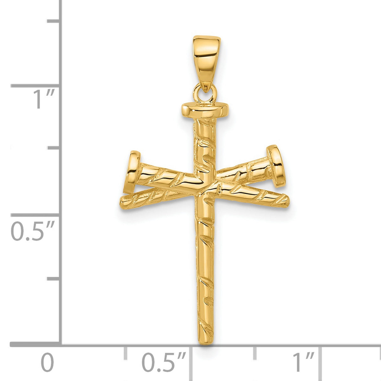 14k Yellow Gold Cross Pendant with Textured Nail Design, Faith and Redemption Symbol