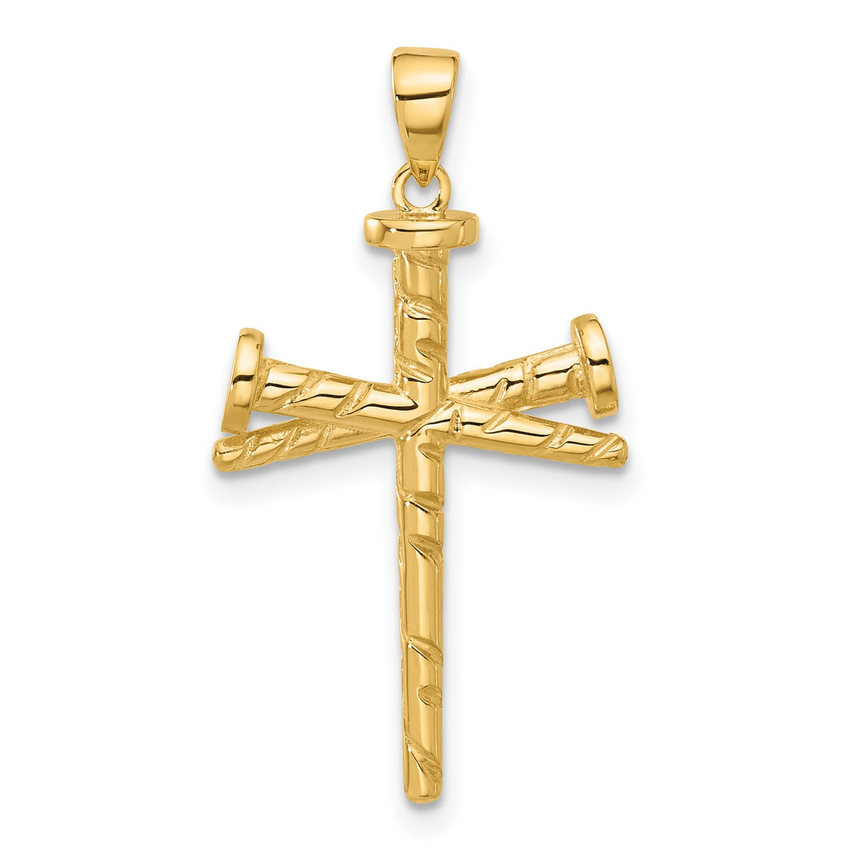 14k Yellow Gold Cross Pendant with Textured Nail Design, Faith and Redemption Symbol