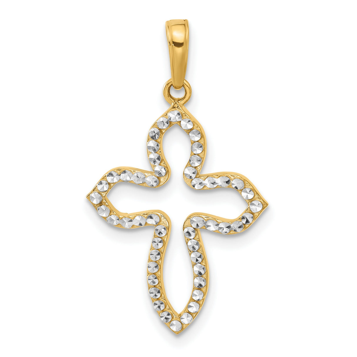 14k Multi-Tone Gold Cross Pendant with Diamond Cut Faceted Finish, Religious Charm