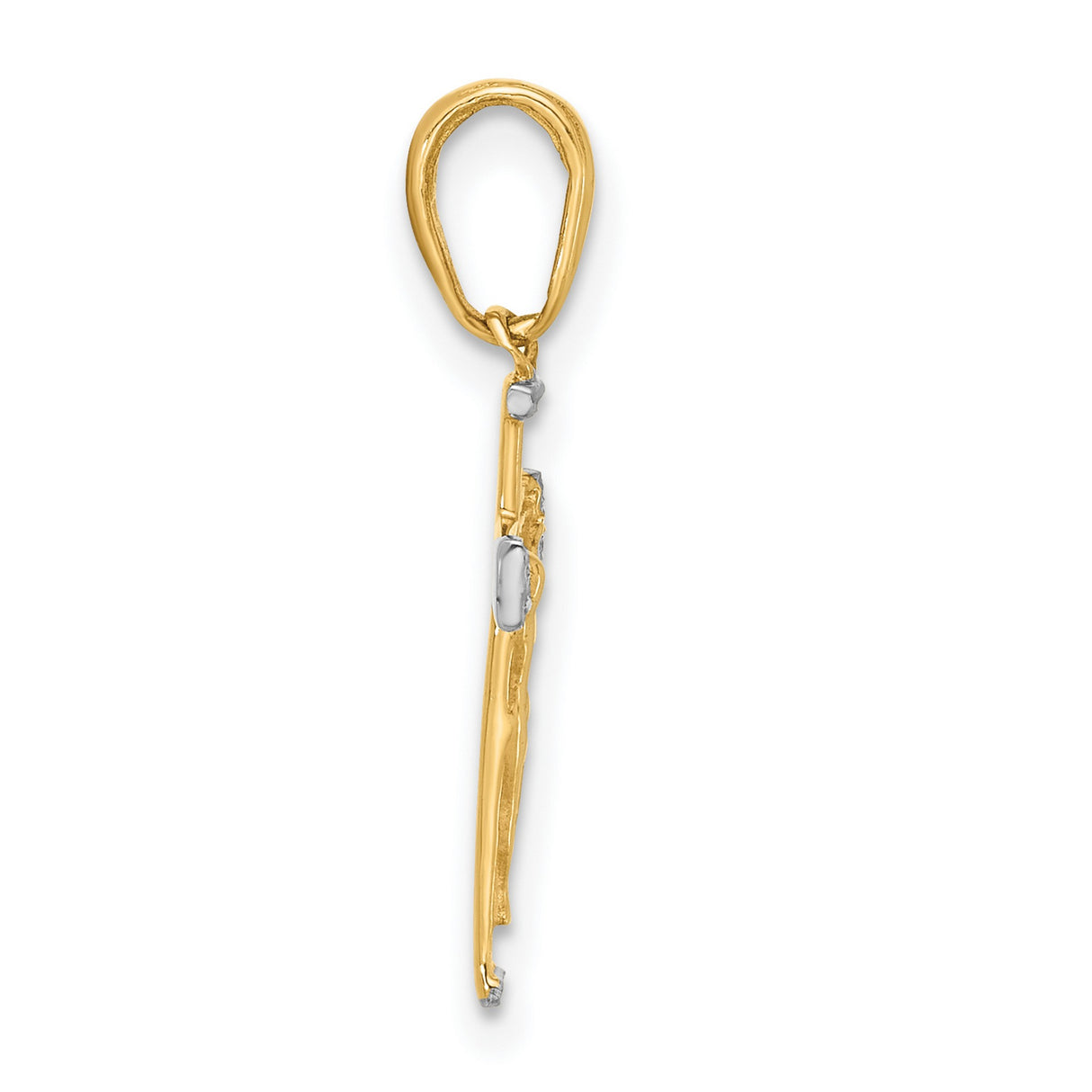 14k Multi-Tone Gold Crucifix Cross Pendant with Raised Jesus, Diamond Cut, Religious Charm