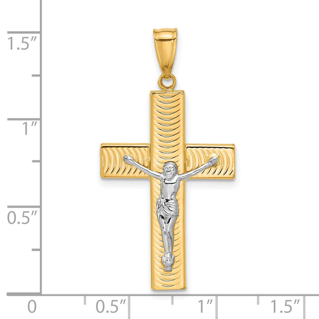 14k Multi-Tone Gold Crucifix Cross Pendant with Jesus Figure, Polished and Textured Design