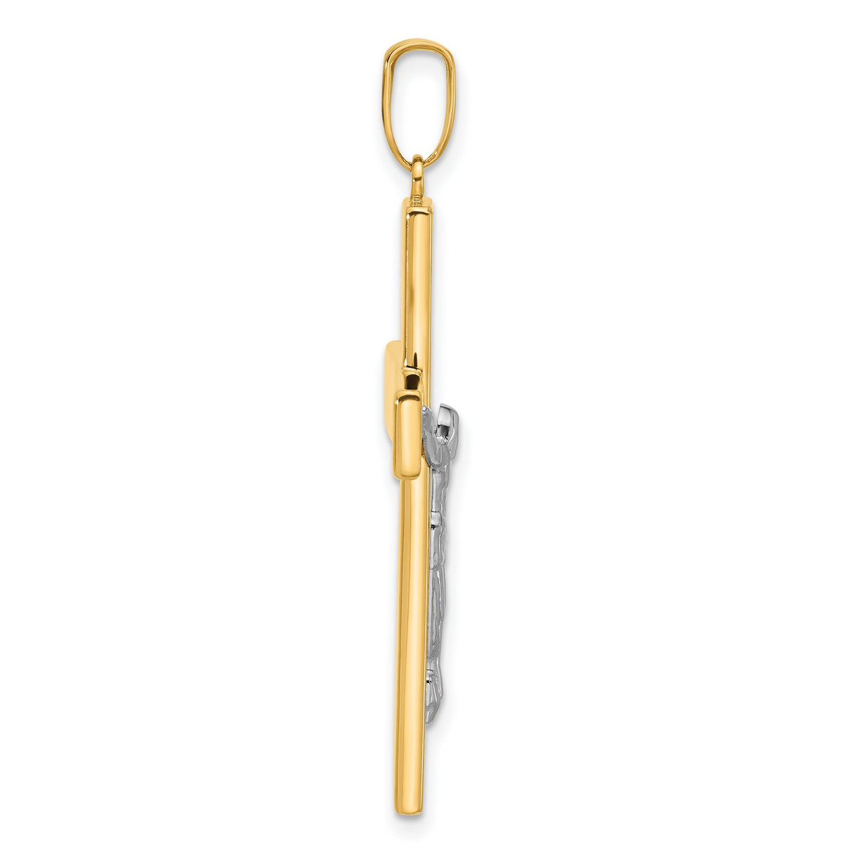 14k Two-Tone Gold Crucifix Pendant with Textured Dimensional Cross Design