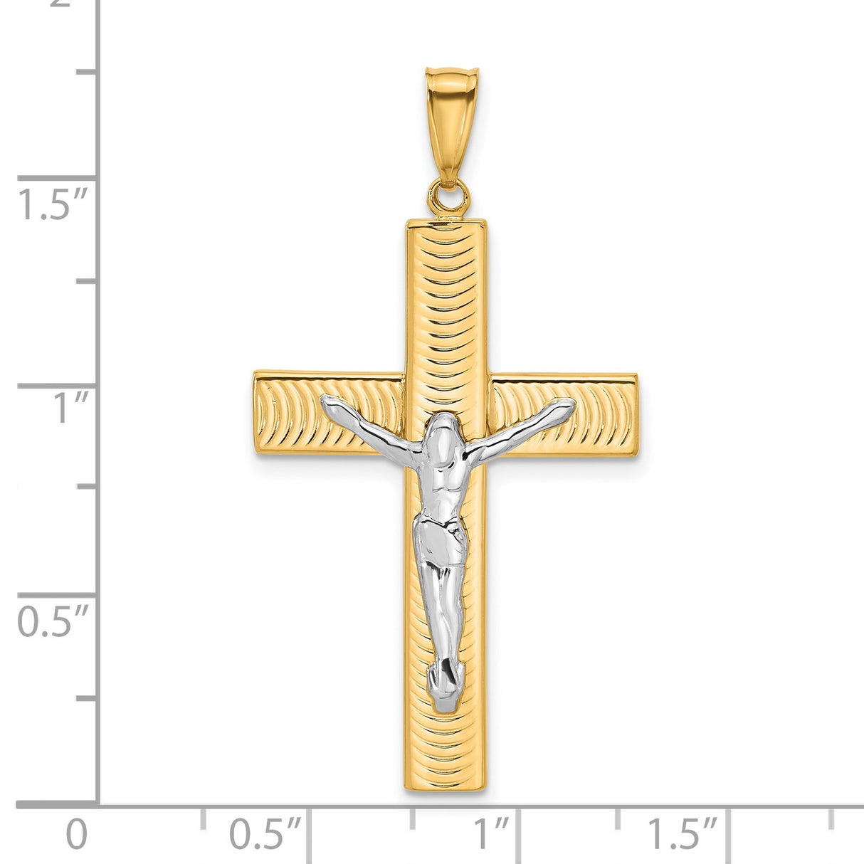 14k Two-Tone Gold Crucifix Pendant with Textured Dimensional Cross Design