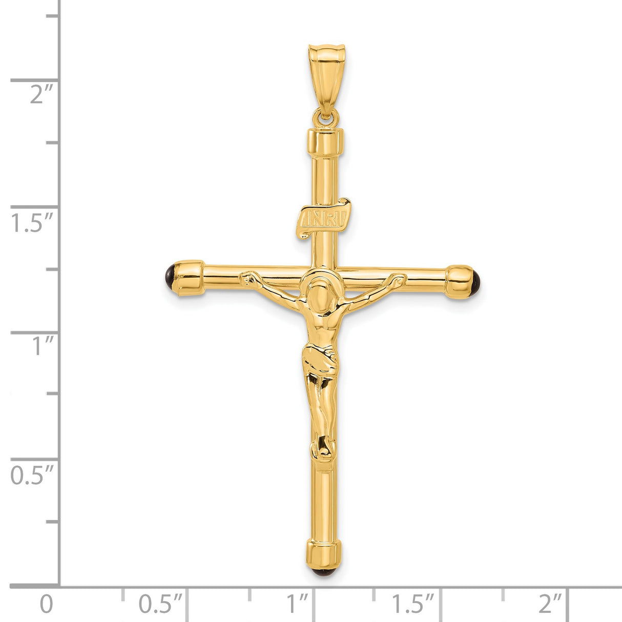 14k Yellow Gold Crucifix Pendant with Onyx and Jesus Figure, Religious Christian Jewelry