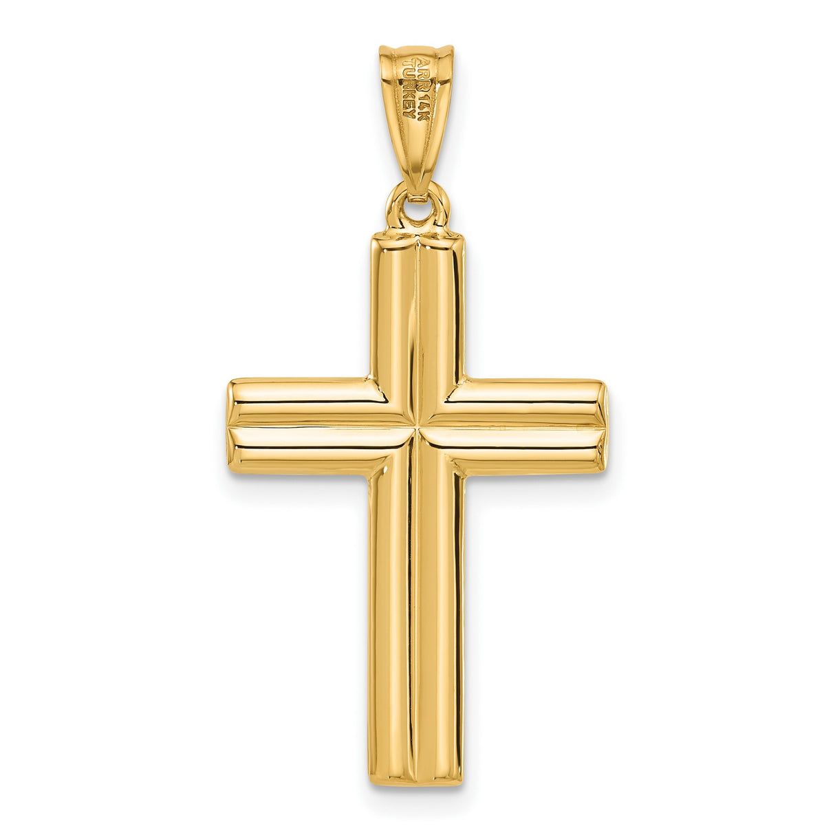 14k Two-Tone Gold Crucifix Pendant with Polished Beveled Cross and Textured Christ Figure
