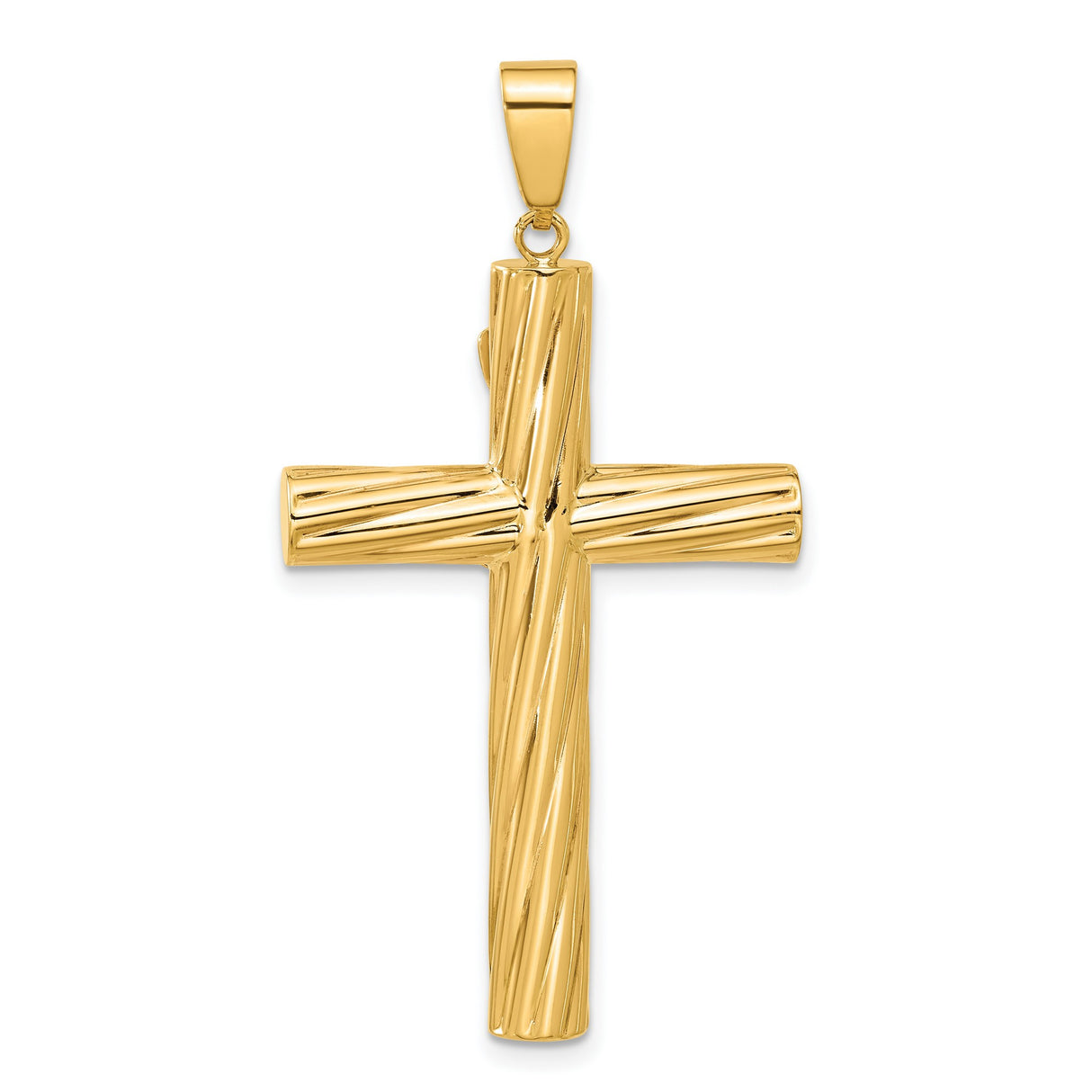 14k Yellow Gold Crucifix Pendant with INRI Jesus Cross, Textured Religious Charm