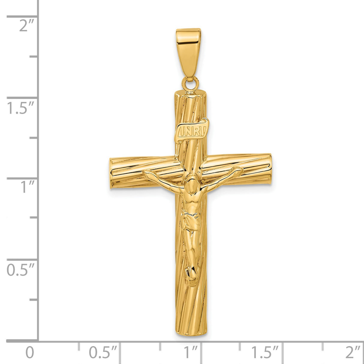 14k Yellow Gold Crucifix Pendant with INRI Jesus Cross, Textured Religious Charm