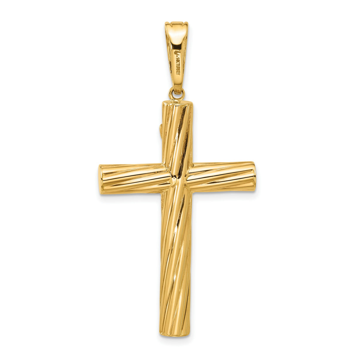 14k Yellow Gold Crucifix Cross Pendant with Textured Finish and INRI Christ Figure