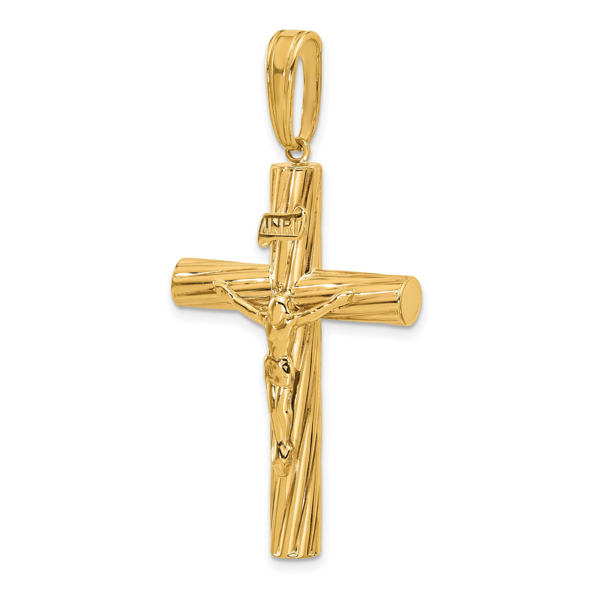 14k Yellow Gold Crucifix Cross Pendant with Textured Finish and INRI Christ Figure