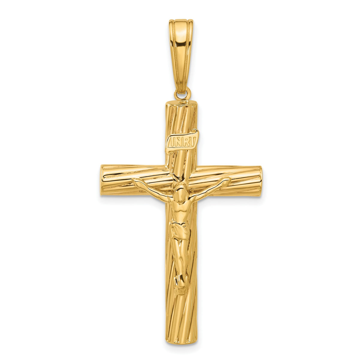 14k Yellow Gold Crucifix Cross Pendant with Textured Finish and INRI Christ Figure