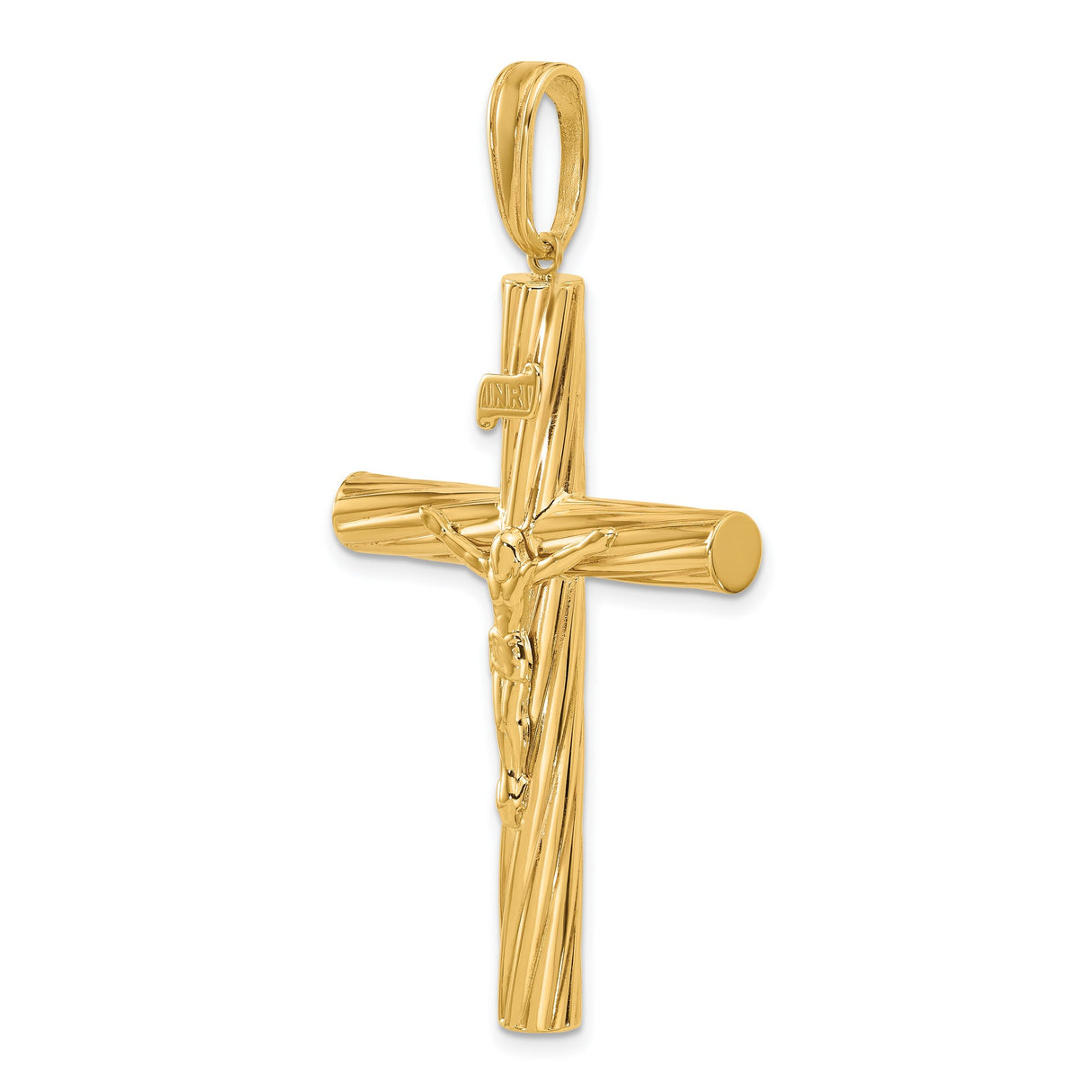14k Yellow Gold Crucifix Pendant with Polished and Textured Detailing Religious Jewelry