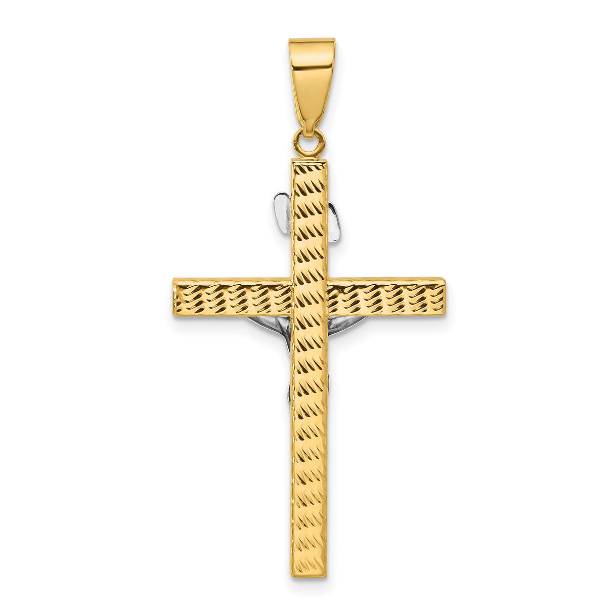 14k Two-Tone Gold Crucifix Cross Pendant with Jesus Figure and INRI Detailing