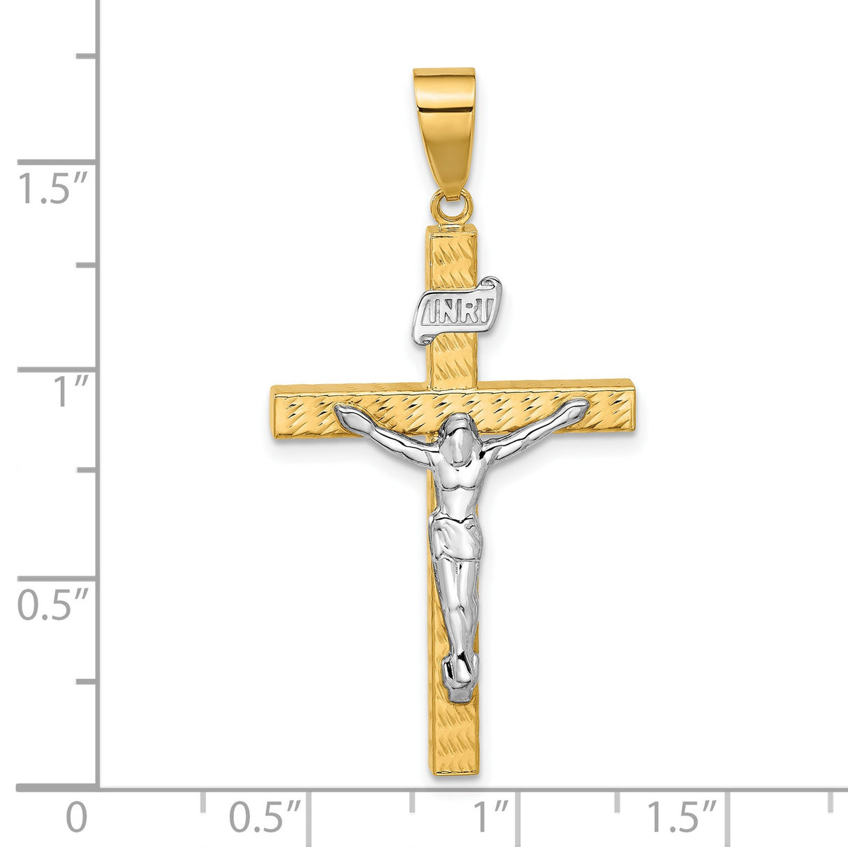 14k Two-Tone Gold Crucifix Cross Pendant with Jesus Figure and INRI Detailing
