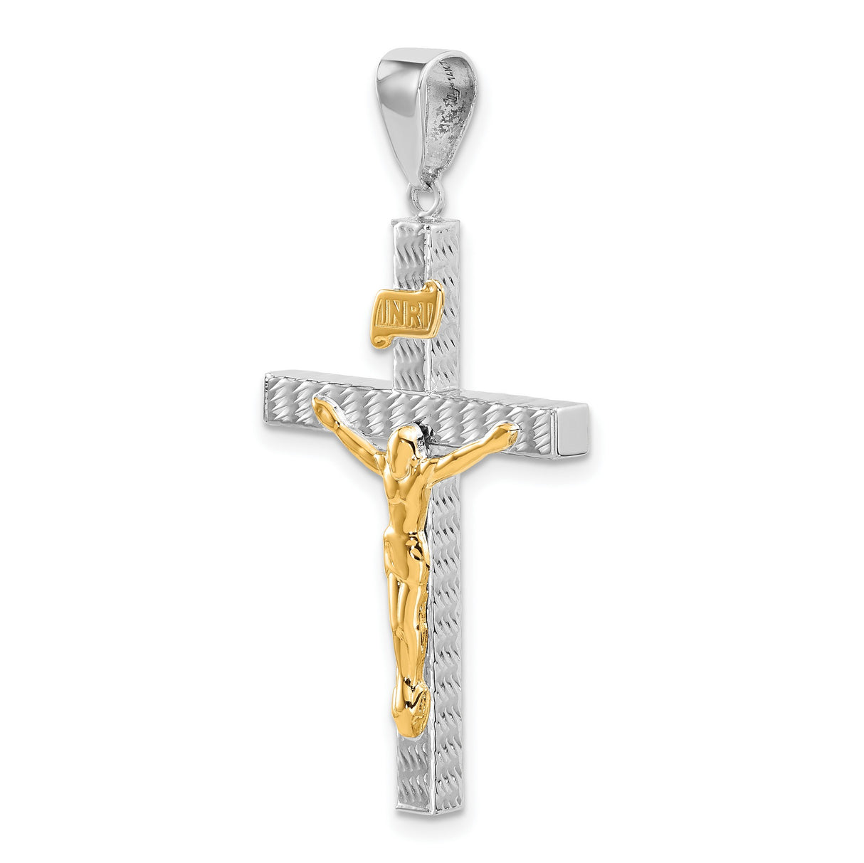 14k Two-Tone Gold Crucifix Cross Pendant, Diamond Cut INRI Religious Design