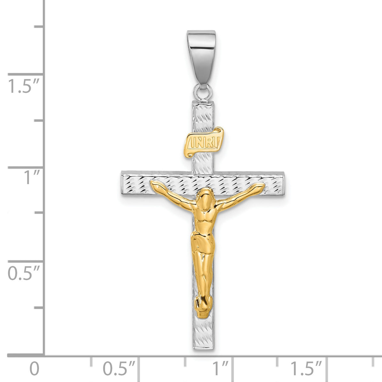 14k Two-Tone Gold Crucifix Cross Pendant, Diamond Cut INRI Religious Design