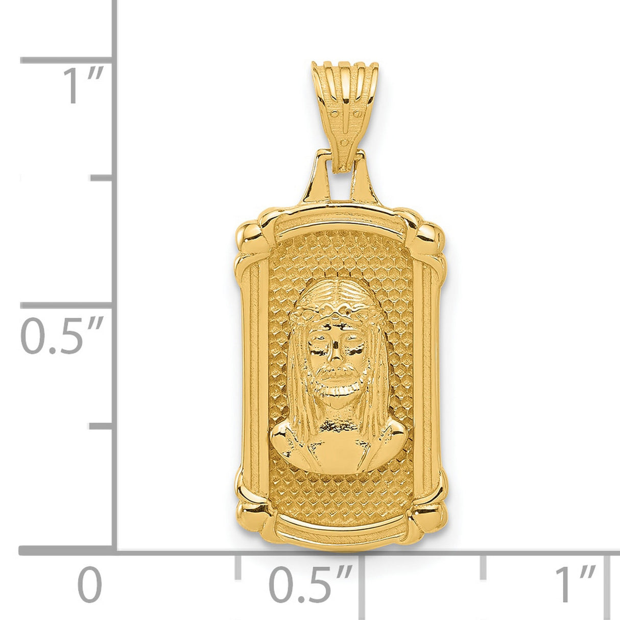 14k Yellow Gold Jesus Pendant with Crown of Thorns, Christian Religious Charm for Men