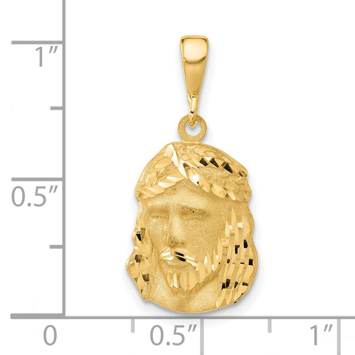 14k Yellow Gold Jesus Face Pendant with Crown of Thorns Design, Christian Religious Charm
