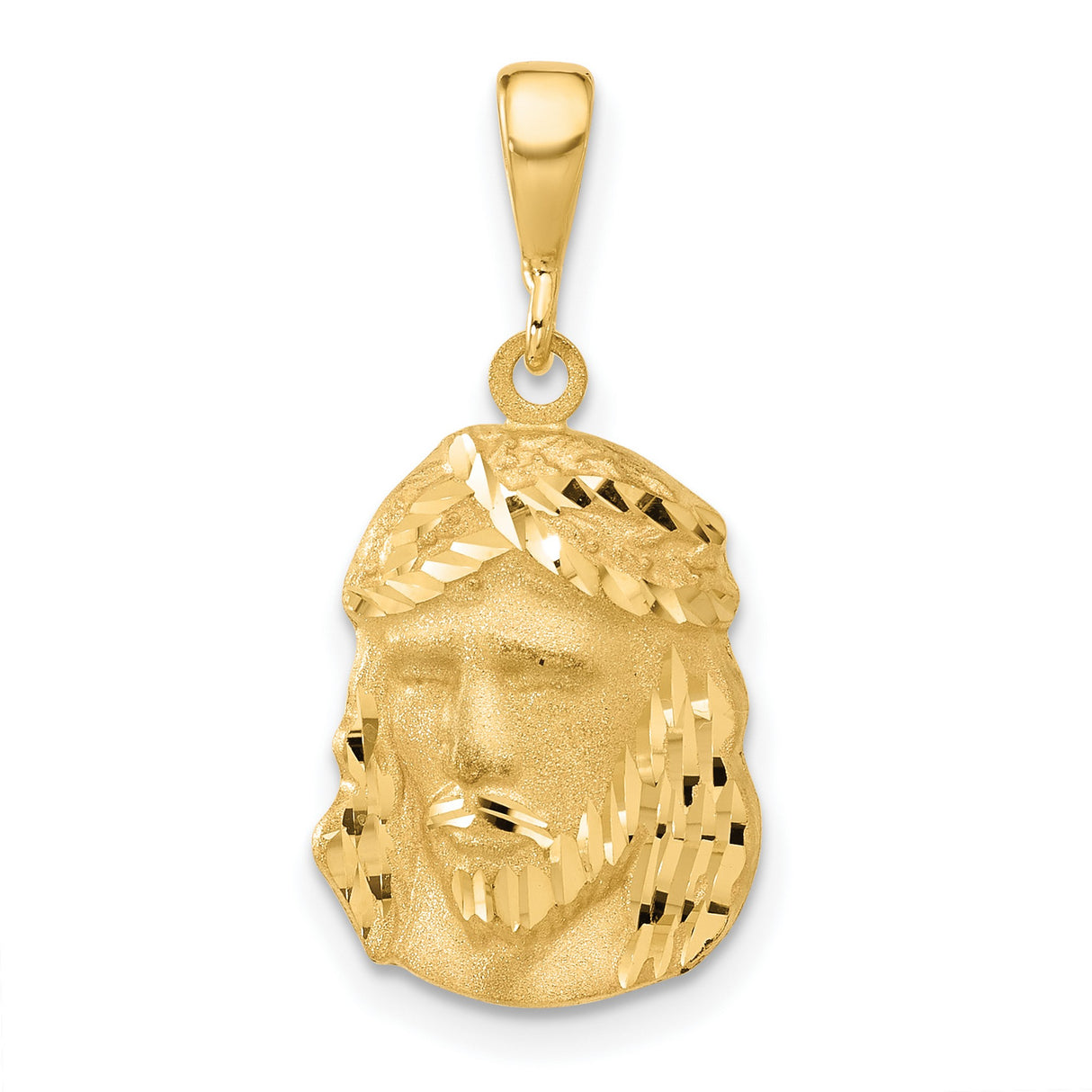 14k Yellow Gold Jesus Face Pendant with Crown of Thorns Design, Christian Religious Charm