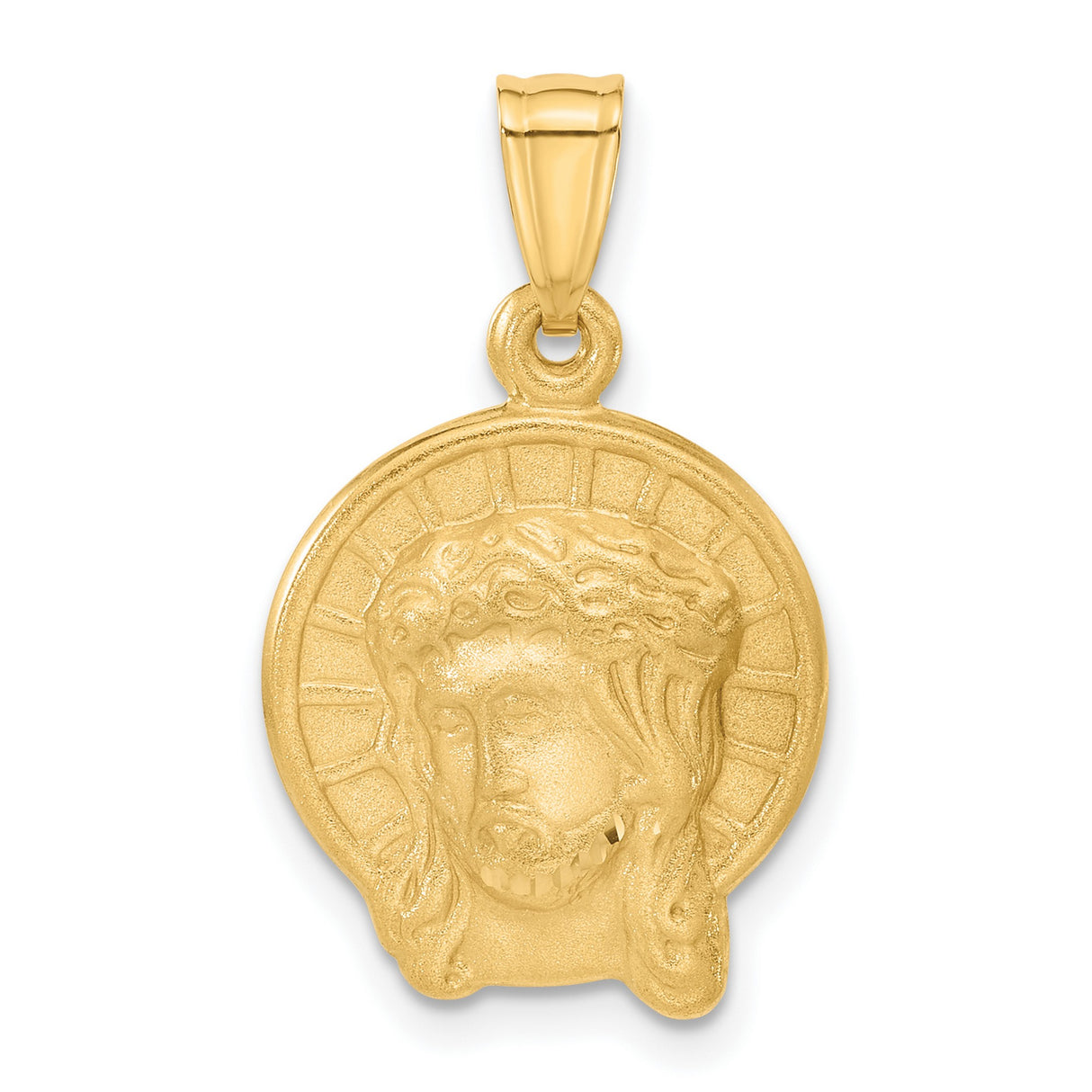 14k Yellow Gold Jesus Christ Head Pendant with Detailed Halo Design