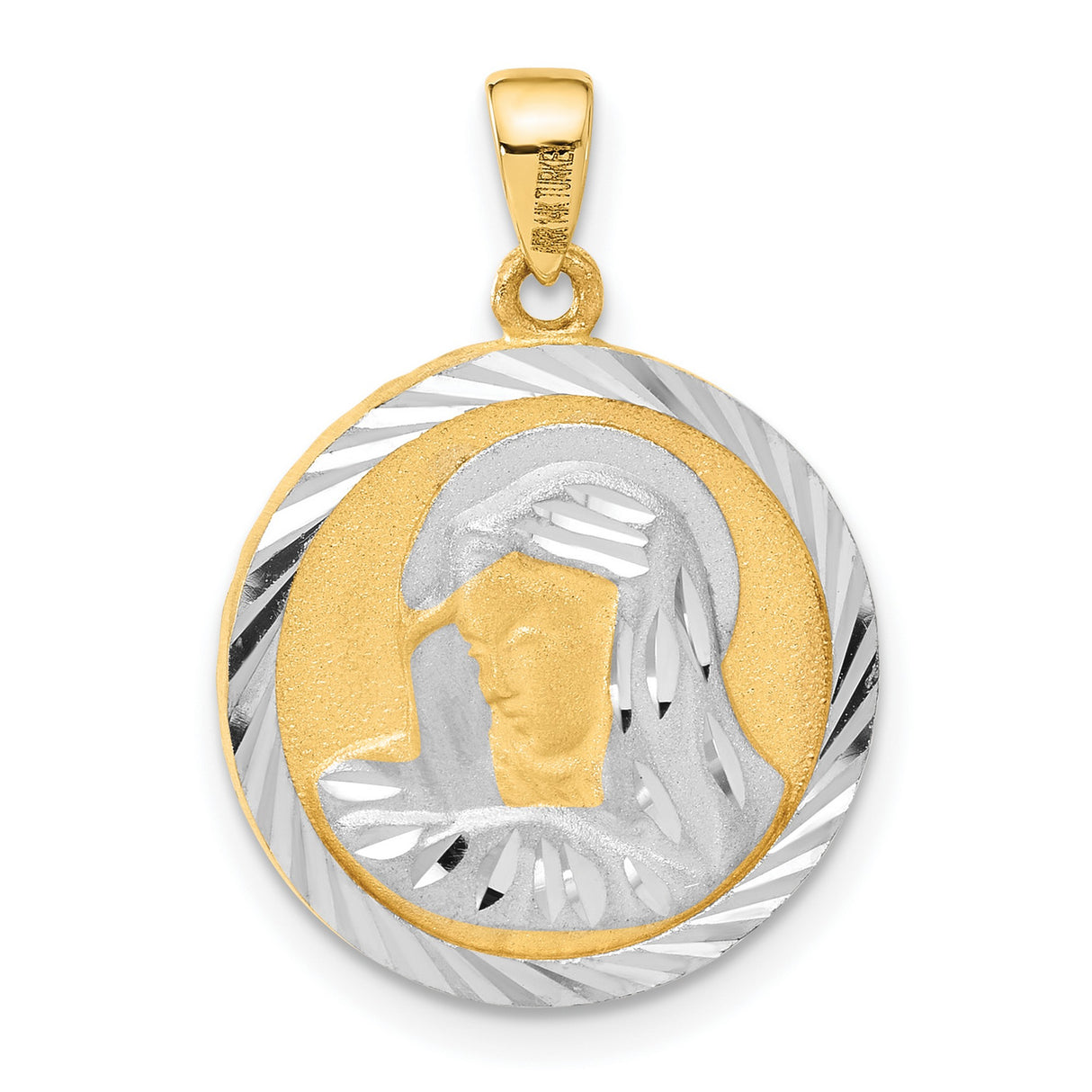 14k Two-Tone Gold Sacred Heart of Jesus Pendant, Textured Catholic Medal for Men or Women