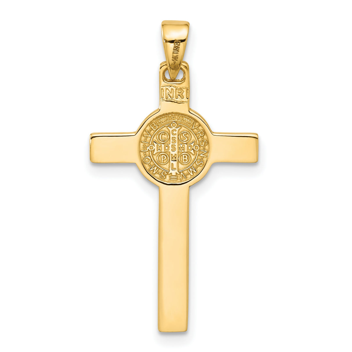 14k Two-Tone Gold Crucifix Cross Pendant with Jesus and St Benedict Medallion