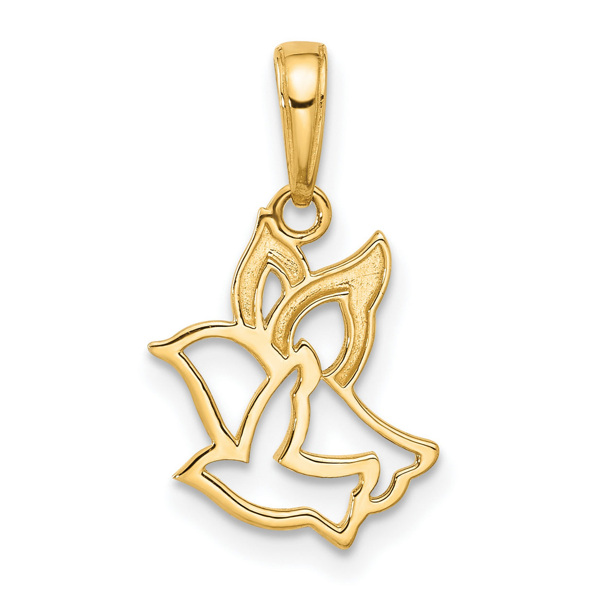 14k Two-Tone Gold Dove Pendant, Textured Open Design with Rhodium Accents, Christian Symbol