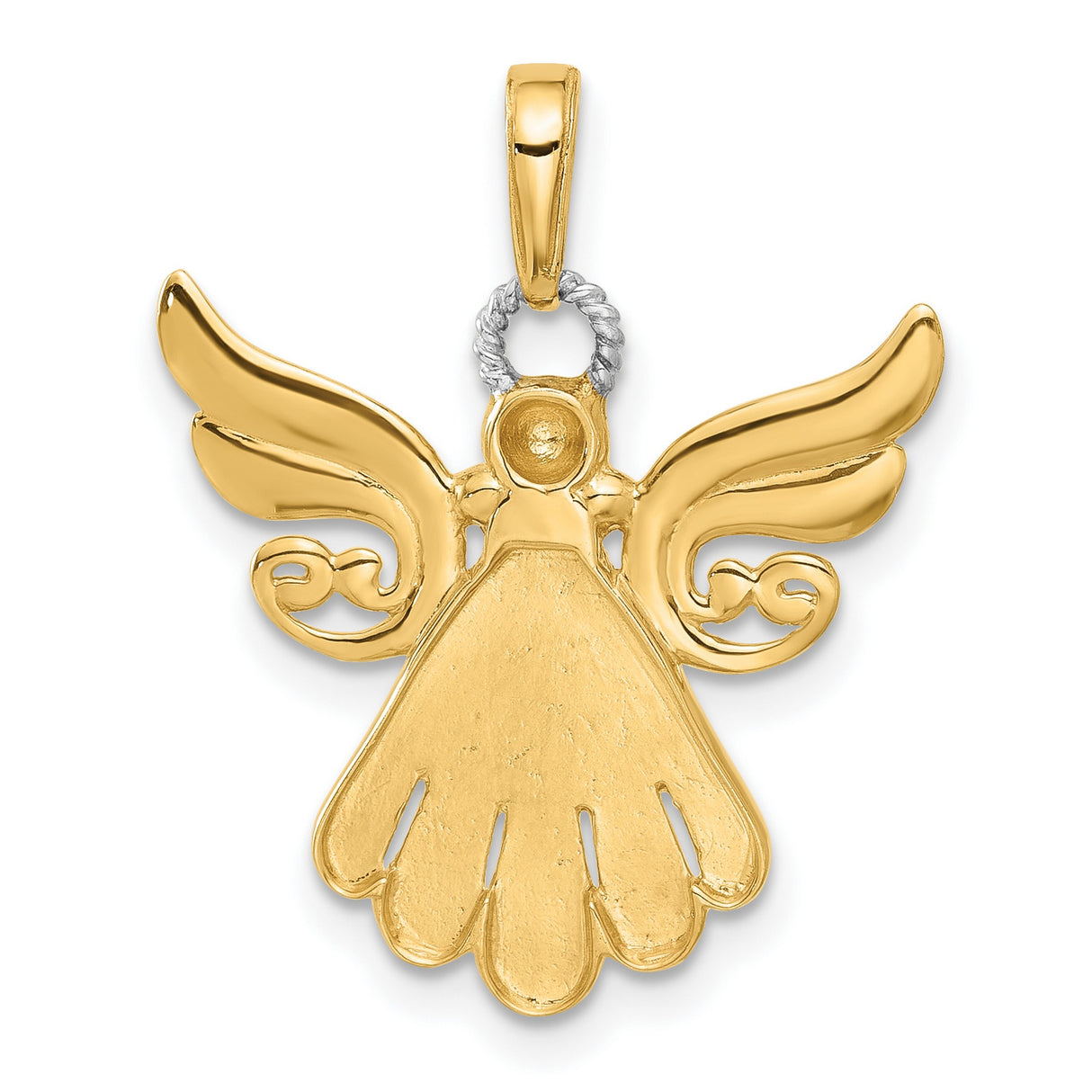 14k Multi-Tone Gold Angel Pendant with Diamond Cut Wings, Religious Christian Symbol for Women