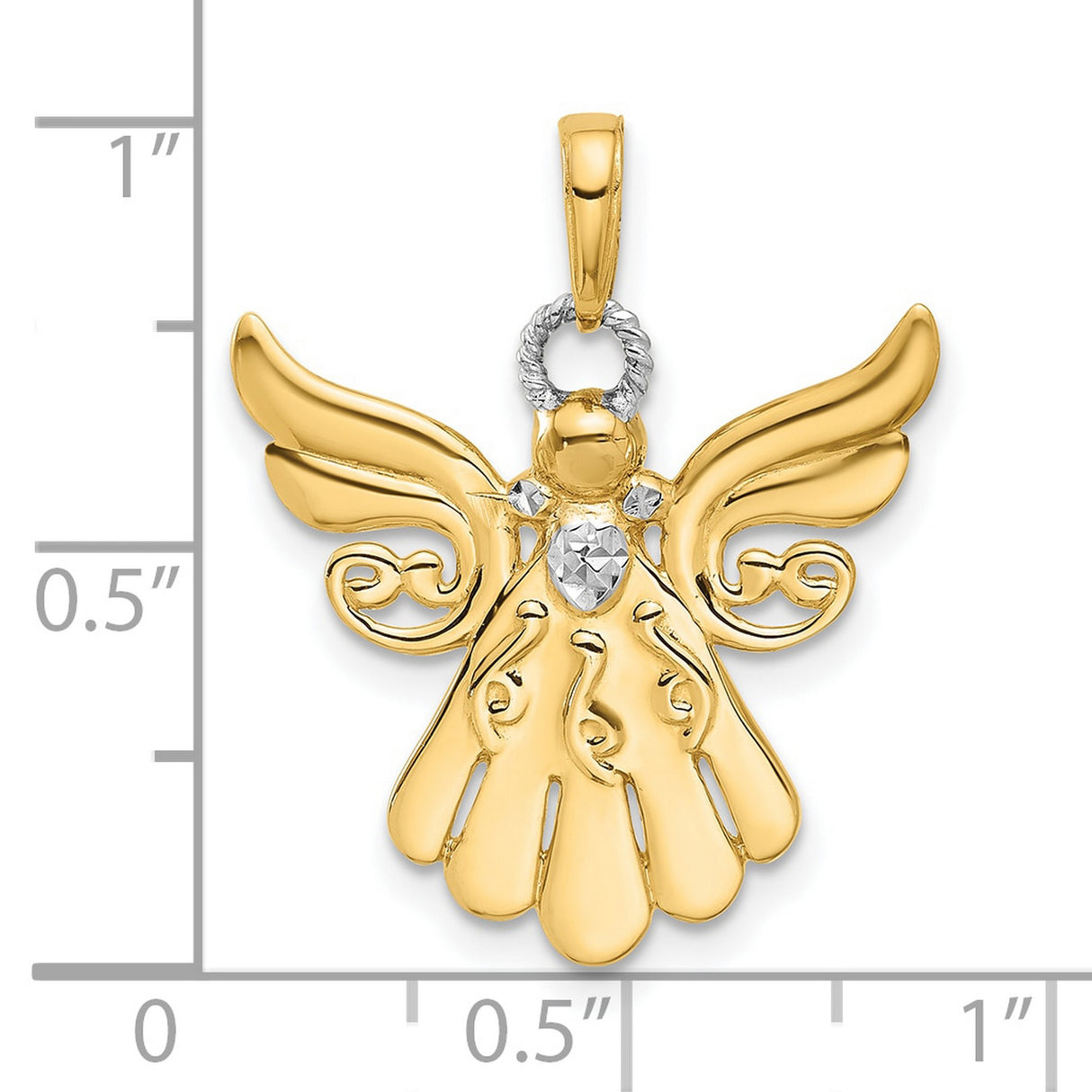 14k Multi-Tone Gold Angel Pendant with Diamond Cut Wings, Religious Christian Symbol for Women