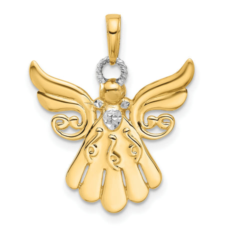 14k Multi-Tone Gold Angel Pendant with Diamond Cut Wings, Religious Christian Symbol for Women