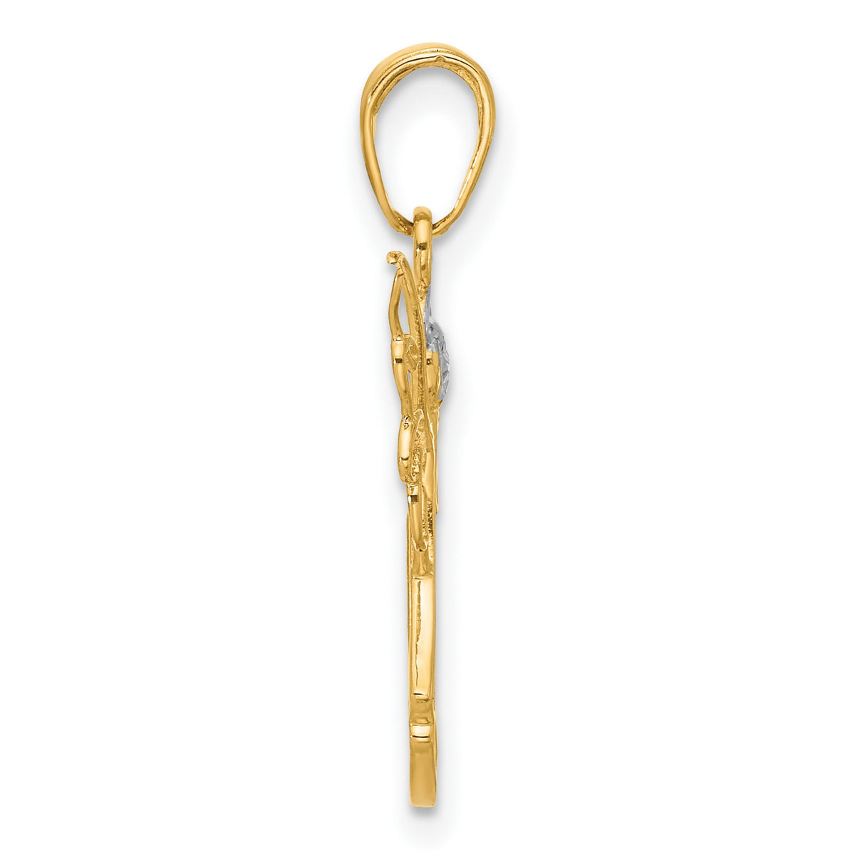 14k Multi-Tone Gold Angel Pendant with Halo and Wings, Rhodium Accents, Christian Symbol