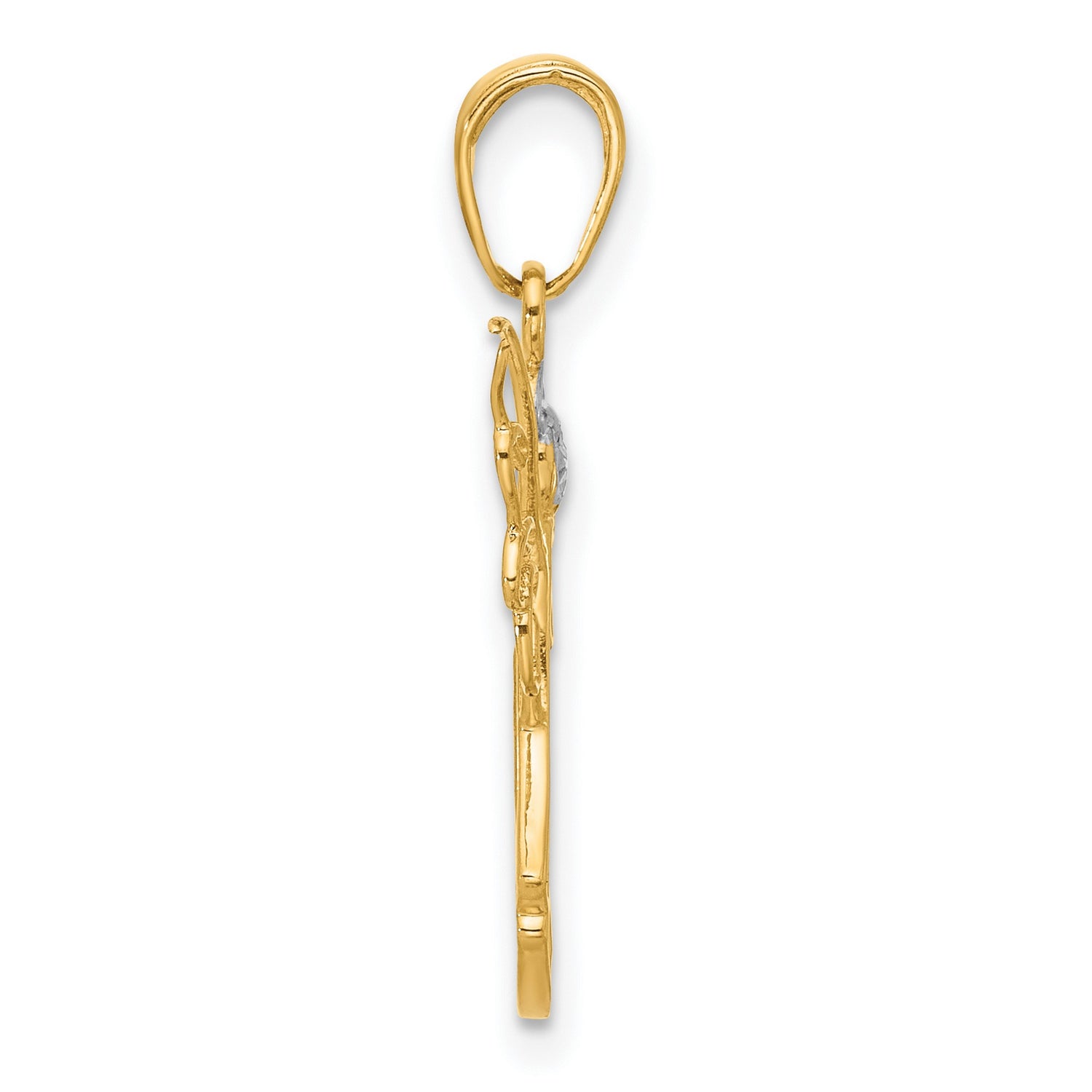 14k Multi-Tone Gold Angel Pendant with Halo and Wings, Rhodium Accents, Christian Symbol