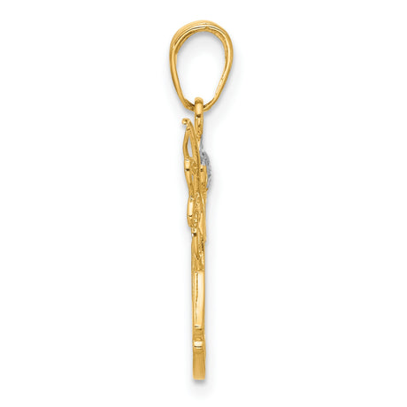 14k Multi-Tone Gold Angel Pendant with Halo and Wings, Rhodium Accents, Christian Symbol