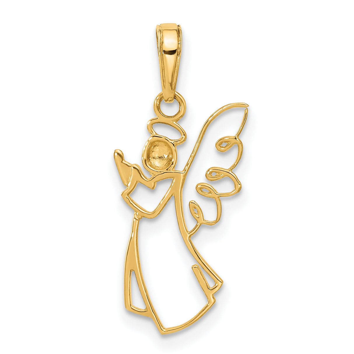 14k Multi-Tone Gold Angel Pendant with Halo and Wings, Rhodium Accents, Christian Symbol