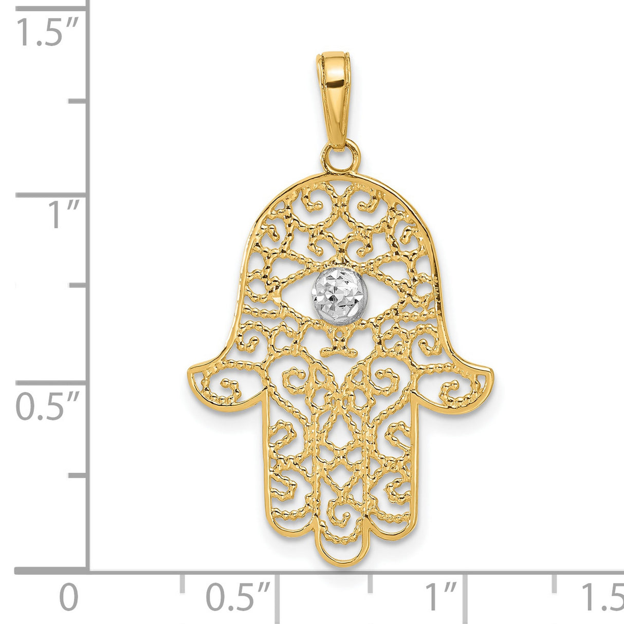 14k Multi-Tone Gold Hamsa Hand Pendant with Eye Symbol, Religious Charm for Women