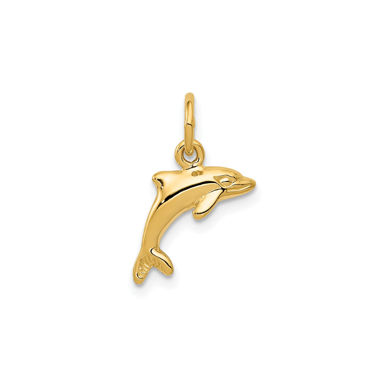 14k Yellow Gold Dolphin Pendant Charm, Polished Nautical Marine Animal Design