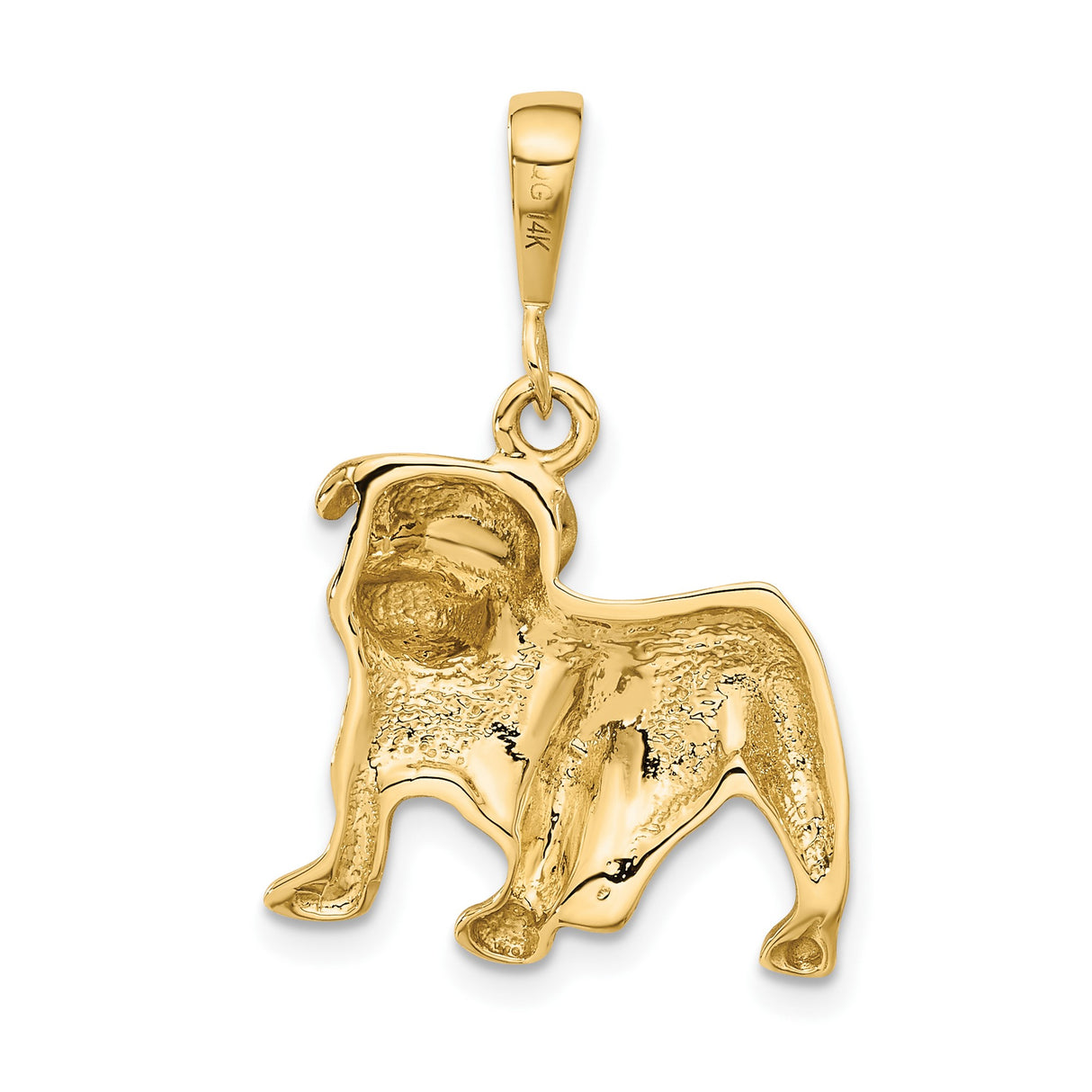 14k Yellow Gold Bulldog Pendant, Textured Dog Charm Symbolizing Loyalty and Protection