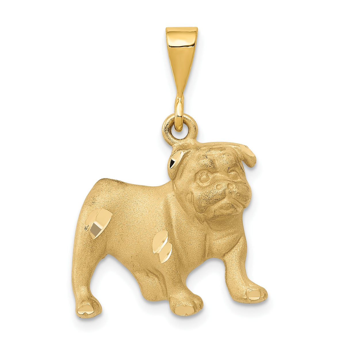 14k Yellow Gold Bulldog Pendant, Textured Dog Charm Symbolizing Loyalty and Protection