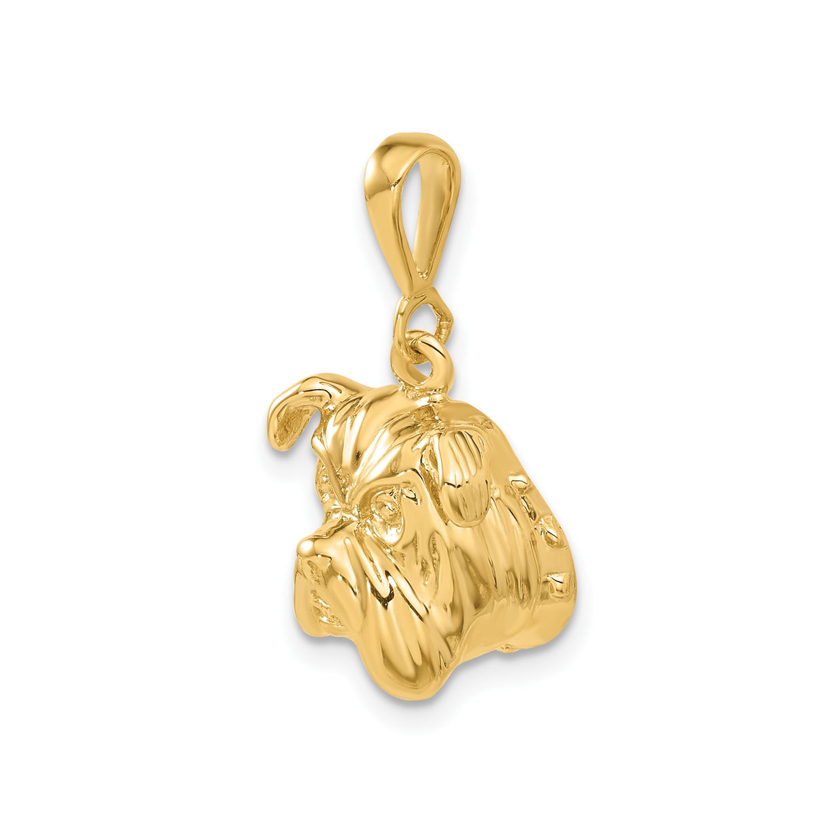 14k Yellow Gold Bulldog Head Pendant, Three Dimensional Dog Charm, Symbol of Loyalty and Protection