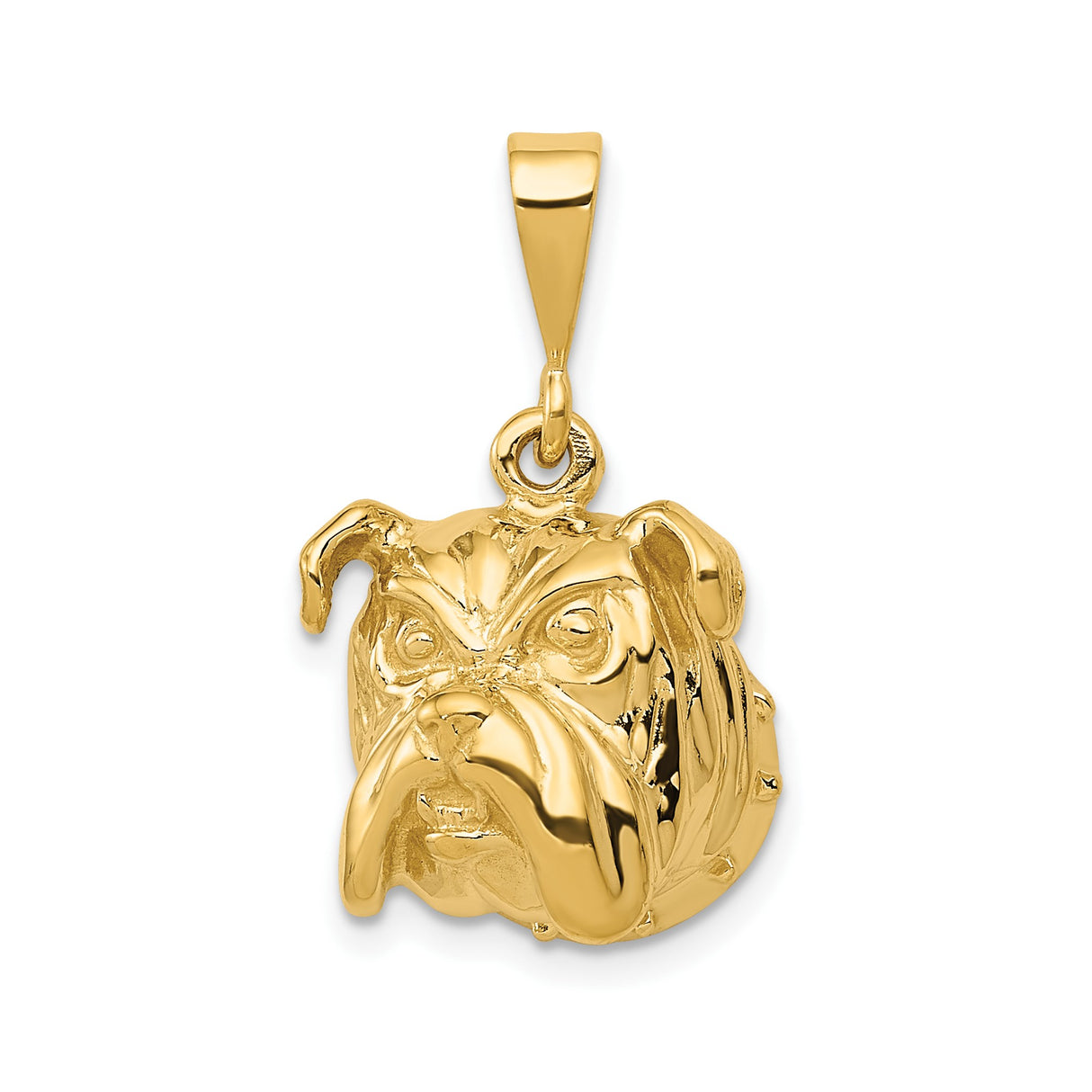 14k Yellow Gold Bulldog Head Pendant, Three Dimensional Dog Charm, Symbol of Loyalty and Protection