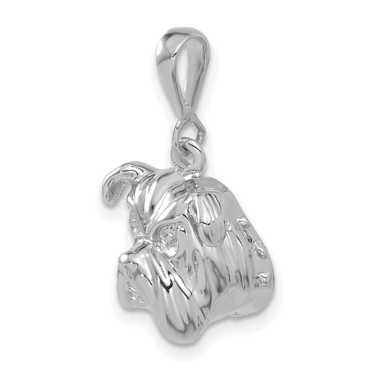 14k White Gold Bulldog Pendant, Detailed Dog Head Charm Symbolizing Loyalty and Strength