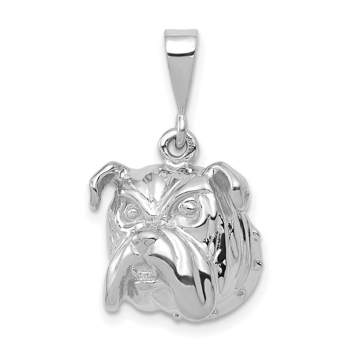 14k White Gold Bulldog Pendant, Detailed Dog Head Charm Symbolizing Loyalty and Strength