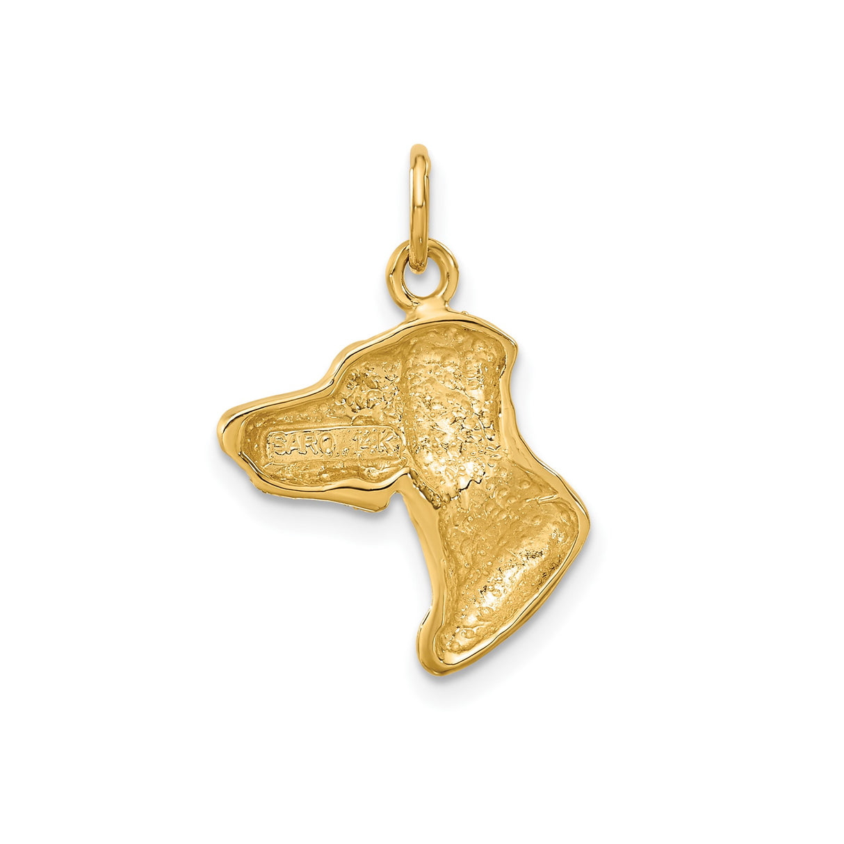 14k Yellow Gold Dog Head Pendant with Textured Finish, Hound or Doberman Design