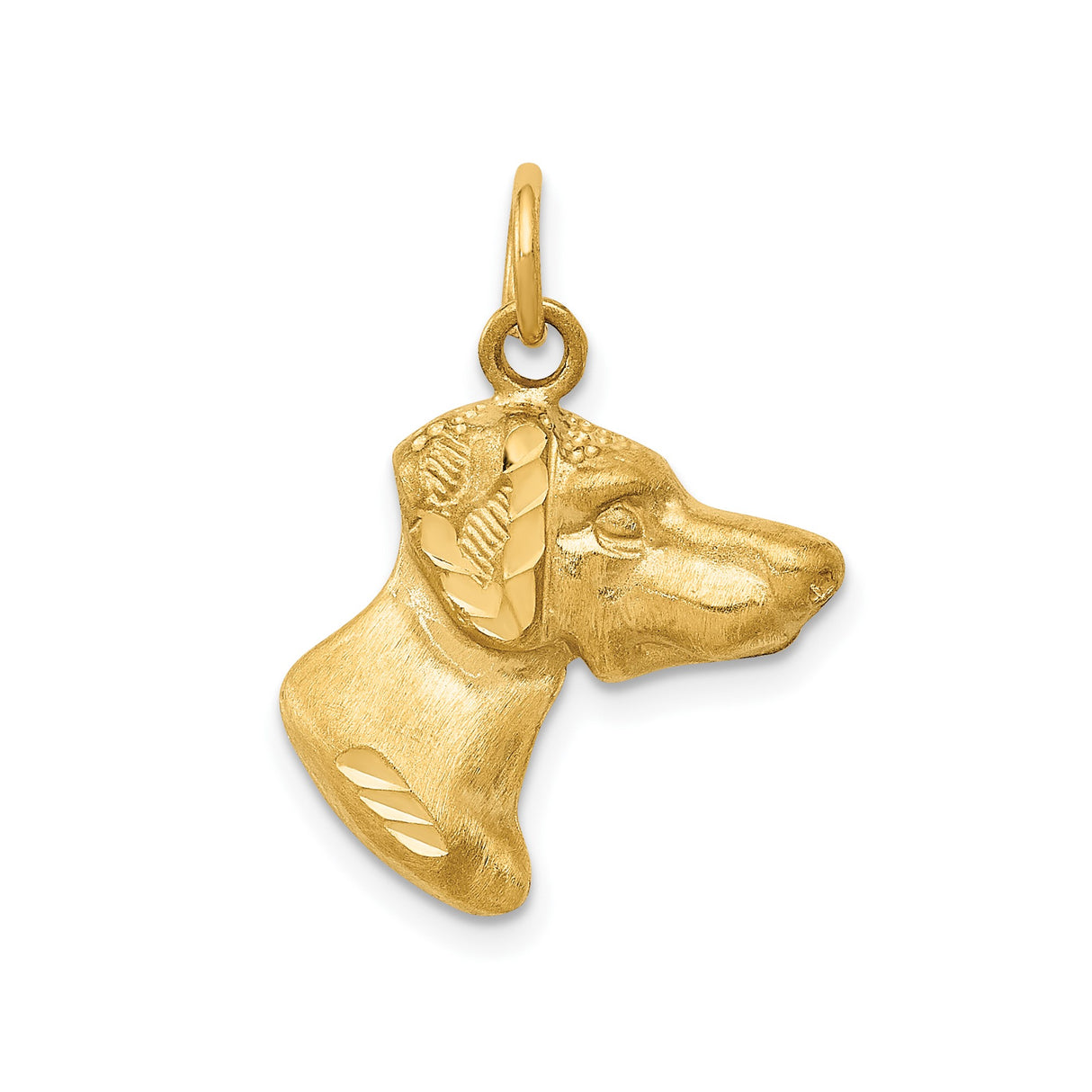 14k Yellow Gold Dog Head Pendant with Textured Finish, Hound or Doberman Design