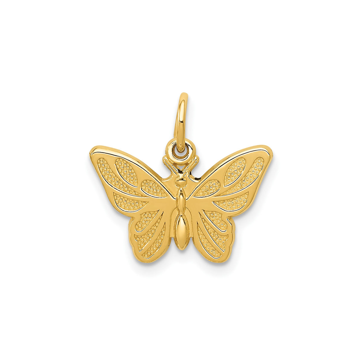 14k Yellow Gold Butterfly Pendant with Textured Wings, Nature Inspired Jewelry for Women