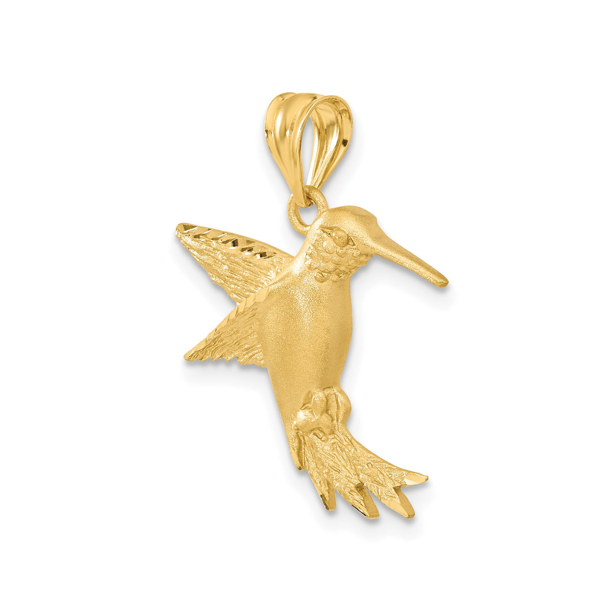 14k Yellow Gold Hummingbird Pendant with Detailed Wing Design for Women