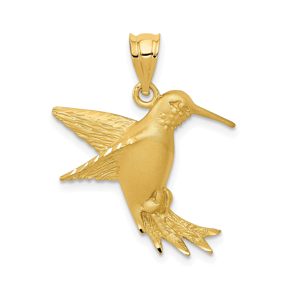 14k Yellow Gold Hummingbird Pendant with Detailed Wing Design for Women