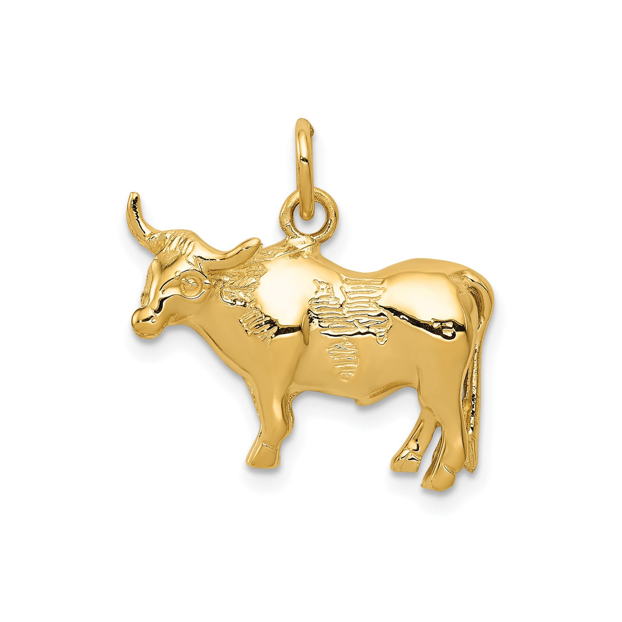 14k Yellow Gold Bull Pendant, Detailed Ox Design, Taurus Zodiac Charm for Women or Unisex